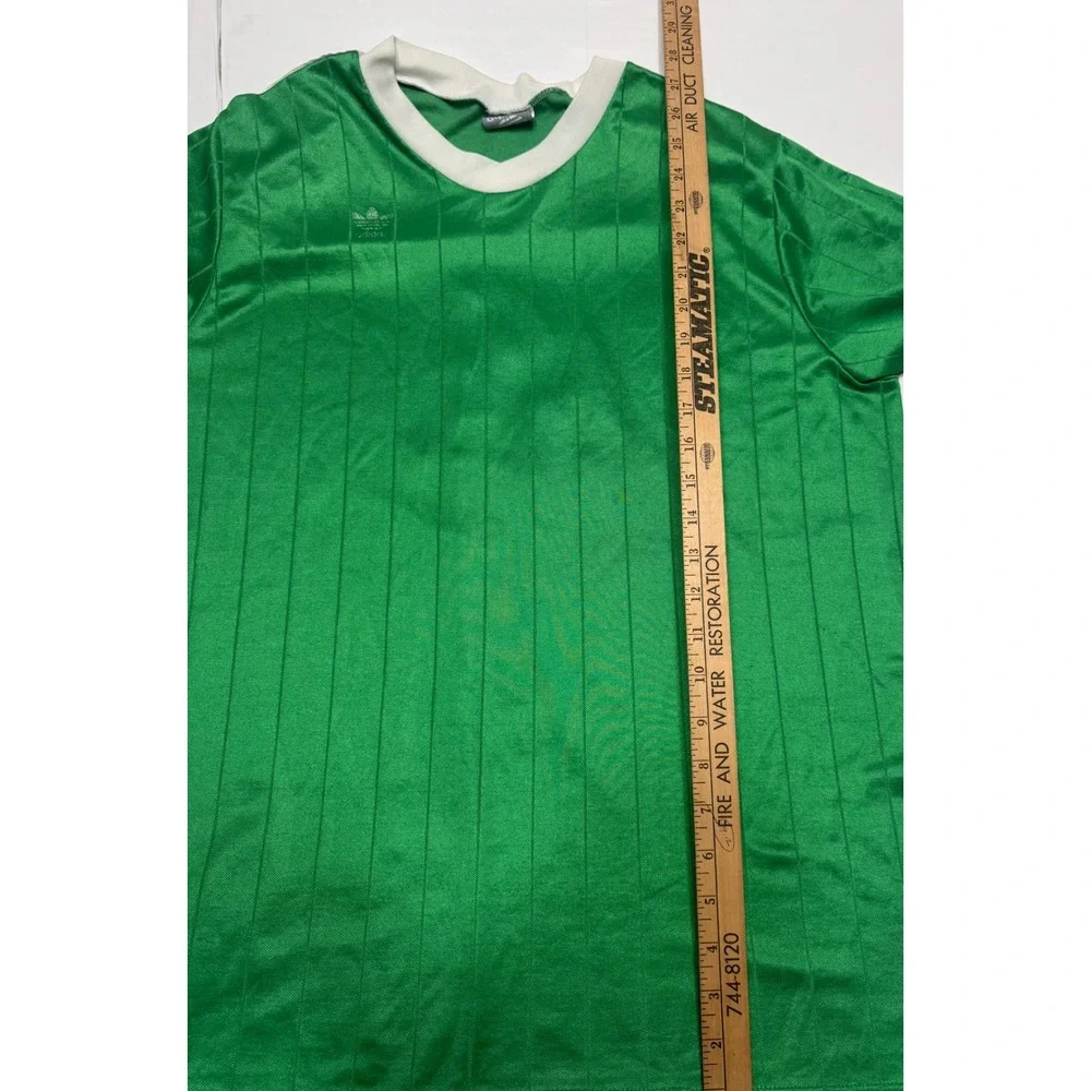 Vintage Adidas Soccer Jersey Green White Stripe Number 4 Made in USA Mens Large